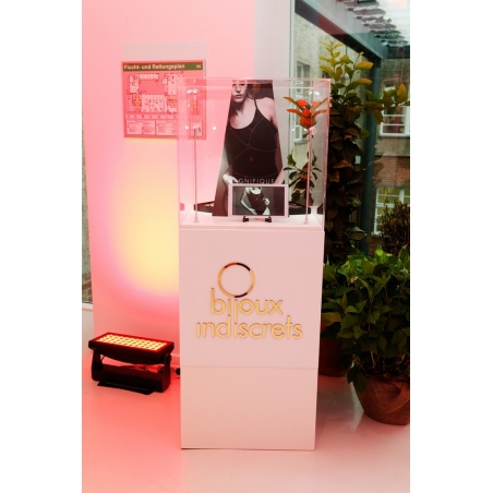 Socle blanc, 30 x 30 x 100 (lxLxh) avec cloche 30 x 30 x 30 cm et 2x LED
