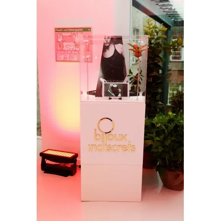 Socle blanc, 40 x 40 x 100 (lxLxh) avec cloche 40 x 40 x 40 cm et 2x LED