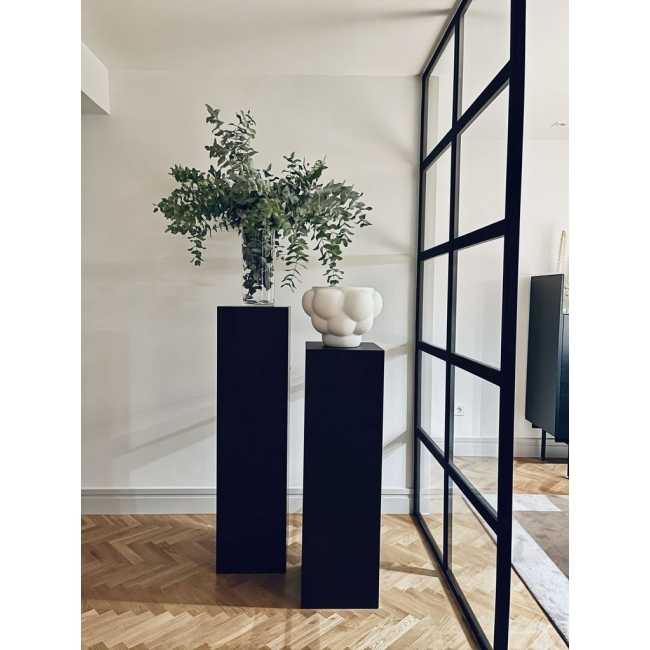Colonne Décorative Noire Satinée En Bois - 90x30x30 Cm, Support Pour Statue, Vase, Présentation, Décoration Intérieur